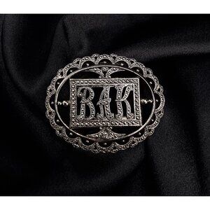 Vintage Miriam Haskell Signed BAK Initials Silver-Tone Scalloped Brooch